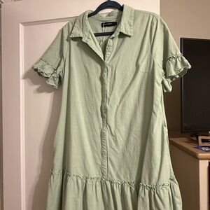 Amazon Light Green Midi Dress with Ruffle Sleeves